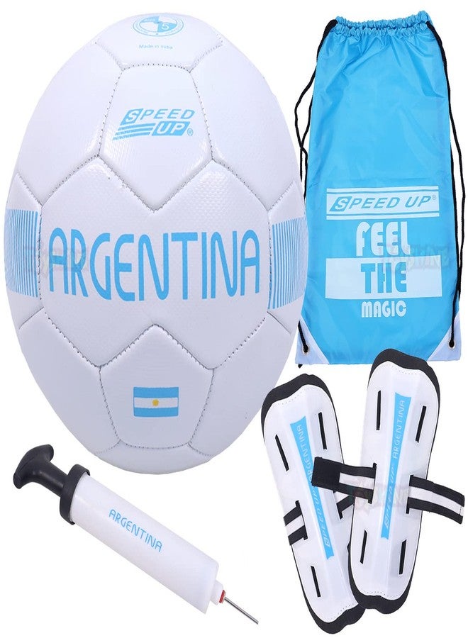 Toyshine Speed UP 4 in 1 Football Combo Set Toy Gift for Kids | 1 Football, 1 Pair Shin Guard, 1 Pump, 1 Bag | Birthday Gift for Boys Girls Toddler 4-10 Year Old - White SSTP - Image 1